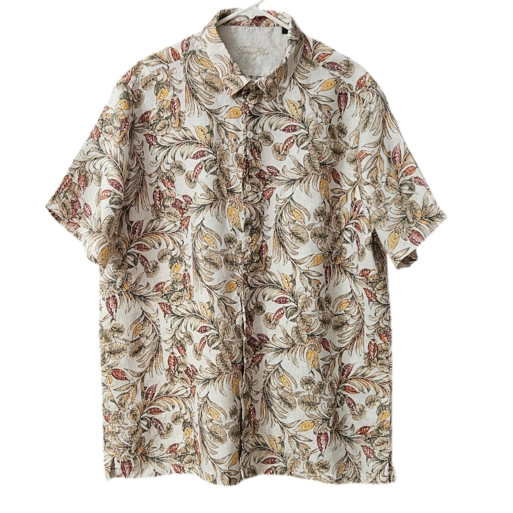 Tasso Elba  Men's Linen Button Up Shirt Size XL Short Sleeve Floral
